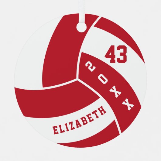 Dunkelrot und Weißer Volleyball Ornament Aus Metall (Vorderseite)