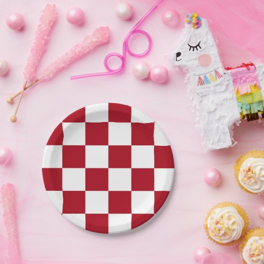 Dunkelrot/weiß kariert pappteller (Party)