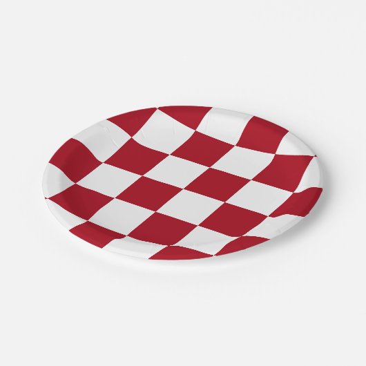 Dunkelrot/weiß kariert pappteller (Schrägansicht)