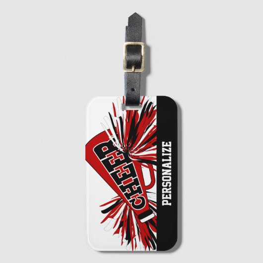 Dunkelrot, Weiß und Schwarz Cheerleader Megaphon Gepäckanhänger (Vorderseite Vertikal)