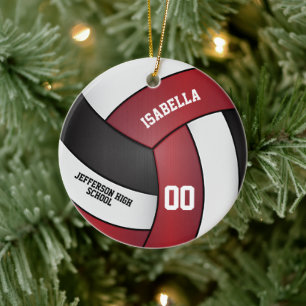 Dunkelrot, Weiß und Schwarzer Volleyball Keramik Ornament