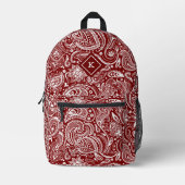 Dunkelrot-weiße Vintage Paisley-Muster Monogramm Bedruckter Rucksack (Vorderseite)