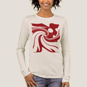 Dunkelrot wirbelnde Blume Bird Modern Art Abstrakt Tri-Blend Shirt