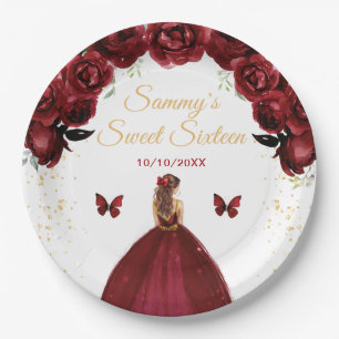 Dunkelrotbraune Haar Prinzessin Sweet Sixteen Pappteller