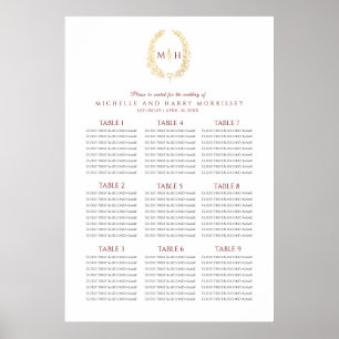 Dunkelrote Blätter aus Gold schaden Hochzeitssitzp Poster
