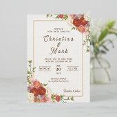 Dunkelrote Blume. Floral Simple Wedding Folieneinladung (Stehend vorne)