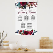 Dunkelrote Blumenkarte mit 5 Tischen für Hochzeite Poster (Küche)