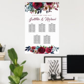 Dunkelrote Blumenkarte mit 5 Tischen für Hochzeite Poster (Heimbüro)