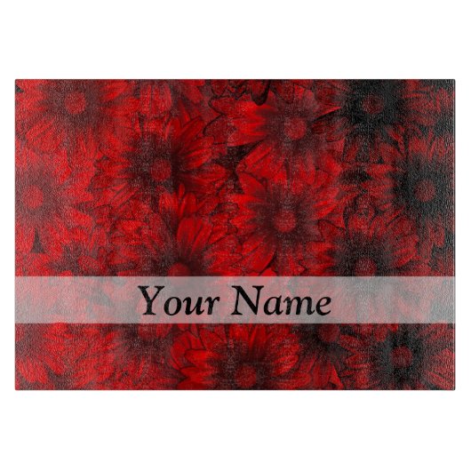 Dunkelrote Blumenmuster Schneidebrett (Vorderseite)