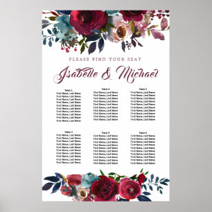 Dunkelrote Blüte 6-Tisch-Hochzeitstabelle Poster
