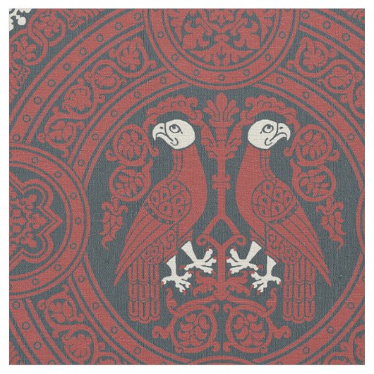 Dunkelrote Byzantinische Vögel Stoff (Nahaufnahme)