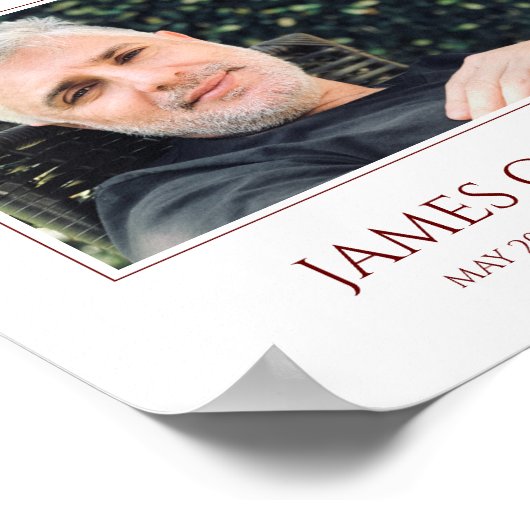 Dunkelrote Feier des Lebens mit Beerdigung des Fot Poster (Ecke)