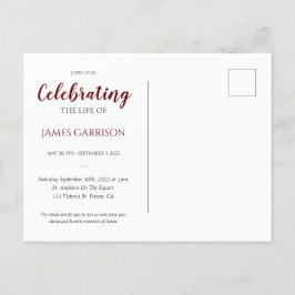 Dunkelrote Feier des Lebens mit Beerdigung des Fot Postkarte