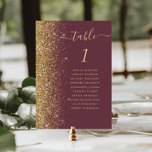 Dunkelrote Gold Glitter Hochzeit Tischnummer