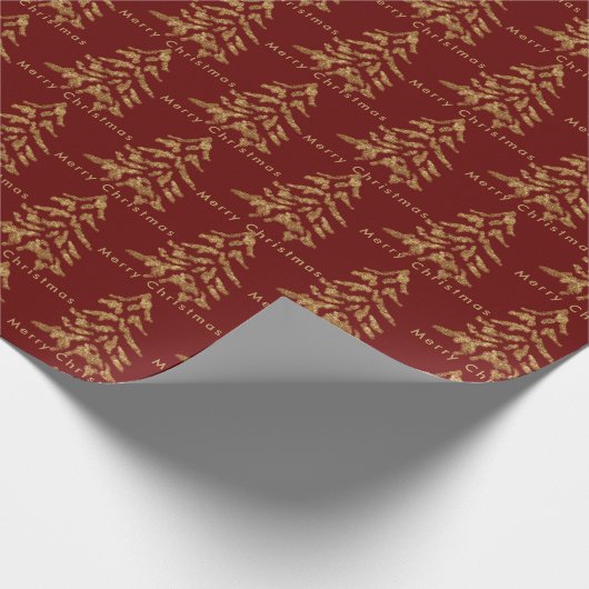 Dunkelrote Goldbaumen Frohe Weihnachtswrapping Pap Geschenkpapier (Ecke)
