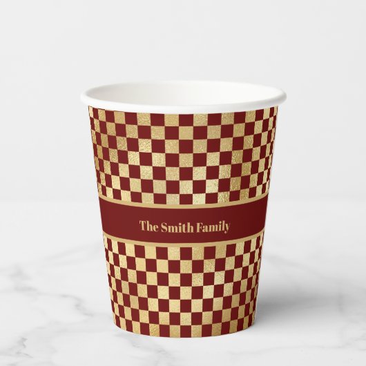 Dunkelrote Goldkarton Pappbecher (Rückseite)