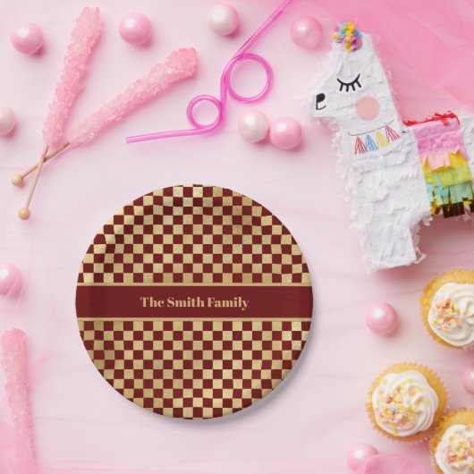 Dunkelrote Goldkarton Pappteller (Party)