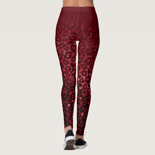 Dunkelrote Gradient-Leopard-Printmedien Leggings (Rückseite)