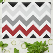 Dunkelrote graue Schwarz-weiße Zickzack Küchentuch (Gefaltet)