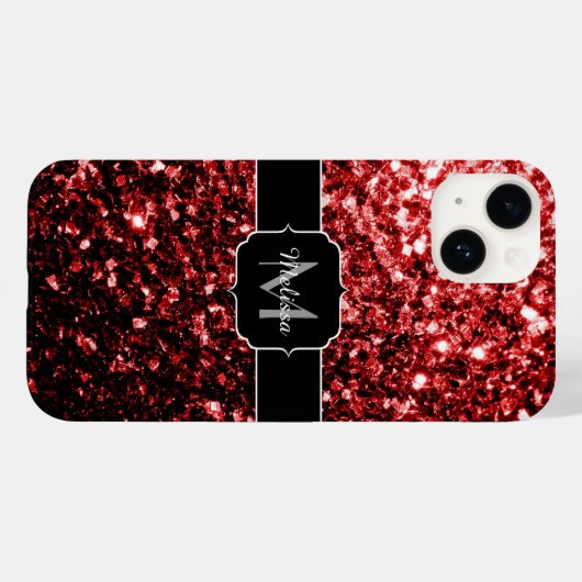 Dunkelrote Imitate Glitzer Glitzern Glamour Monogr Case-Mate iPhone Hülle (Rückseite (Horizontal))