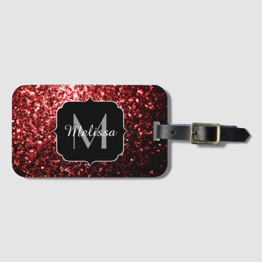 Dunkelrote Imitate Glitzer Glitzern Glamour Monogr Gepäckanhänger (Vorderseite (Horizontal))
