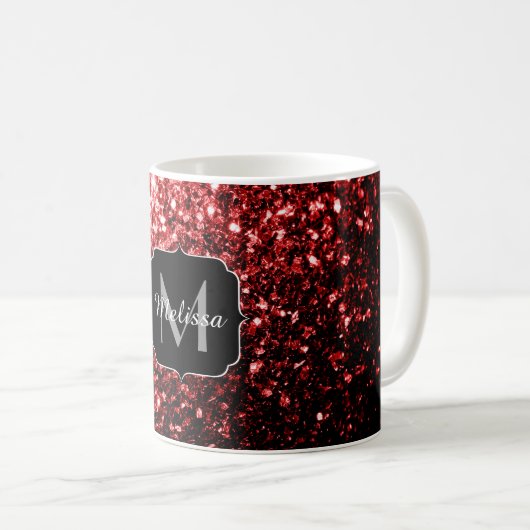 Dunkelrote Imitate Glitzer Glitzern Glamour Monogr Kaffeetasse (VorderseiteRechts)