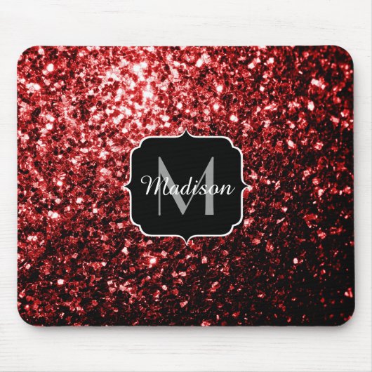 Dunkelrote Imitate Glitzer Glitzern Glamour Monogr Mousepad (Vorne)