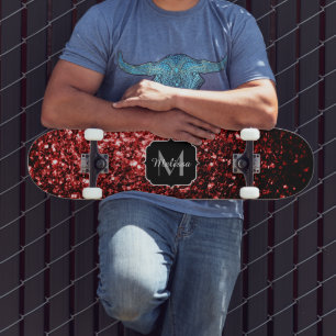 Dunkelrote Imitate Glitzer Glitzern Glamour Monogr Skateboard