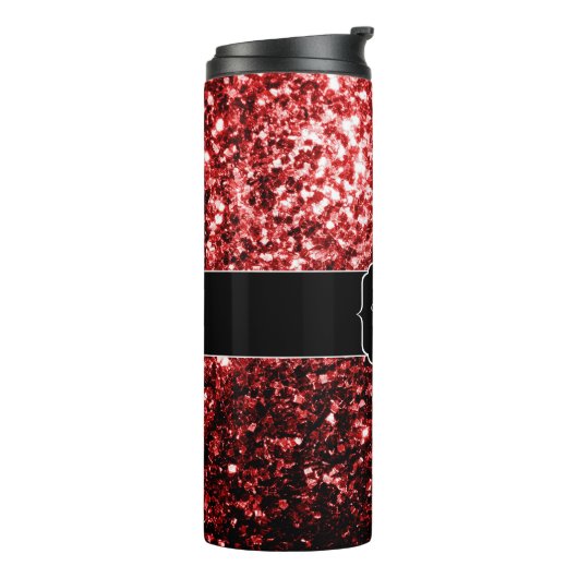 Dunkelrote Imitate Glitzer Glitzern Glamour Monogr Thermosbecher (Nach links gedreht)