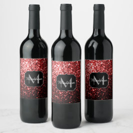 Dunkelrote Imitate Glitzer Glitzern Glamour Monogr Weinetikett
