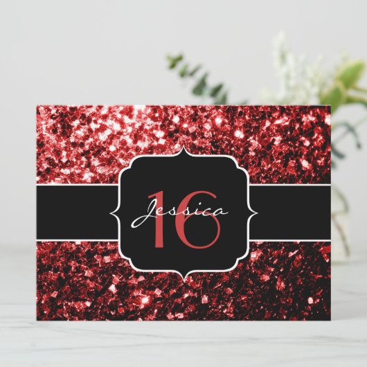 Dunkelrote Imitate Glitzer Glitzern Glamour Sweet Einladung (Stehend Vorderseite)