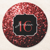 Dunkelrote Imitate Glitzer Glitzern Glamour Sweet  Runder Pappuntersetzer (Vorderseite)