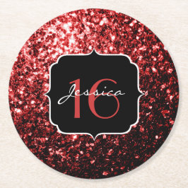 Dunkelrote Imitate Glitzer Glitzern Glamour Sweet  Runder Pappuntersetzer