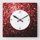 Dunkelrote Imitate Glitzer Glitzern Glamour w Zahl Quadratische Wanduhr (Vorderseite)