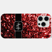 Dunkelrote Imitate Glitzer Glitzern Monogram Case-Mate iPhone Hülle (Rückseite (Horizontal))