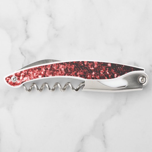 Dunkelrote Imitate Glitzer Glitzern Monogram Kellnermesser (Rückseite)