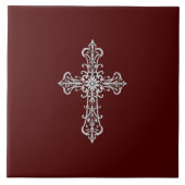 Dunkelrote Keramik mit Silberkreuz Fliese (Vorderseite)