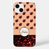 Dunkelrote Ladybug-Glitzer-Glitzern pfirsichzeichn Case-Mate iPhone Hülle (Rückseite)