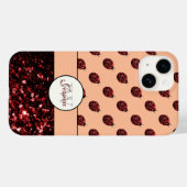 Dunkelrote Ladybug-Glitzer-Glitzern pfirsichzeichn Case-Mate iPhone Hülle (Rückseite (Horizontal))