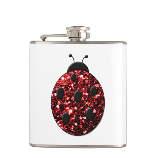 Dunkelrote Ladybug-Imitate Glitzer Glitzern Flachmann (Vorderseite)