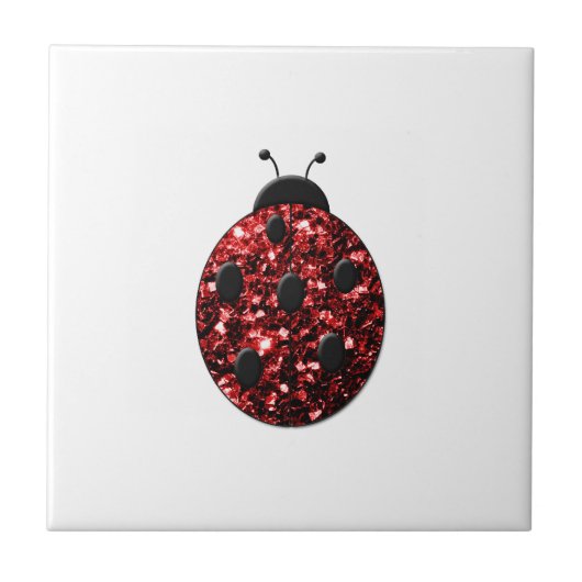 Dunkelrote Ladybug-Imitate Glitzer Glitzern Fliese (Vorderseite)