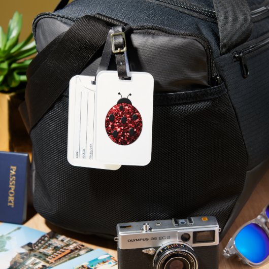 Dunkelrote Ladybug-Imitate Glitzer Glitzern Gepäckanhänger (Vorderseite & Rückseite)