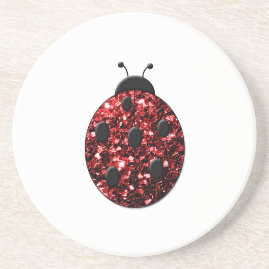 Dunkelrote Ladybug-Imitate Glitzer Glitzern Getränkeuntersetzer (Vorne)