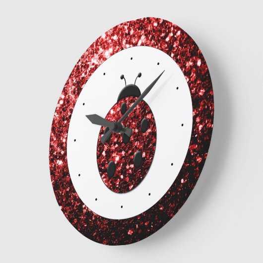 Dunkelrote Ladybug-Imitate Glitzer Glitzern Große Wanduhr (Winkel)