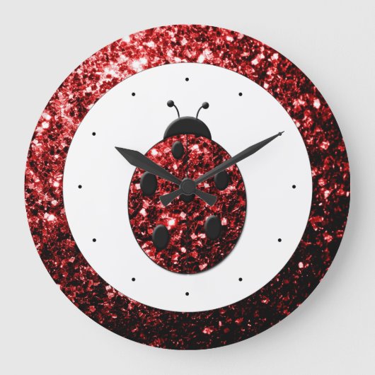 Dunkelrote Ladybug-Imitate Glitzer Glitzern Große Wanduhr (Vorderseite)