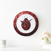 Dunkelrote Ladybug-Imitate Glitzer Glitzern Große Wanduhr (Zuhause)
