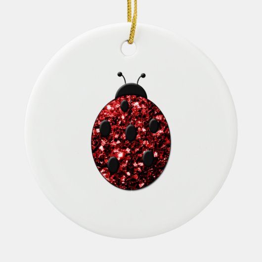 Dunkelrote Ladybug-Imitate Glitzer Glitzern Keramik Ornament (Vorne)