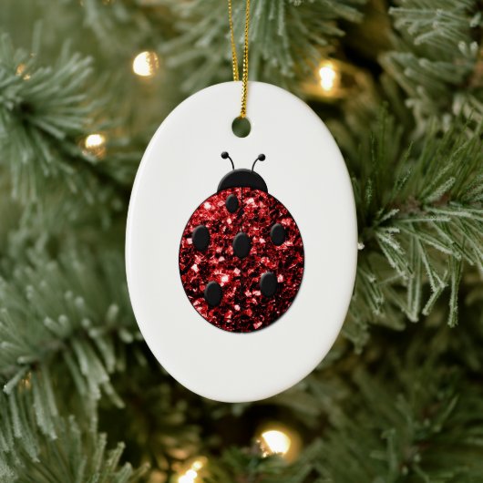 Dunkelrote Ladybug-Imitate Glitzer Glitzern Keramikornament (Baum)