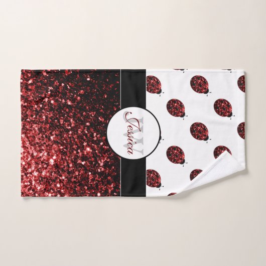 Dunkelrote Ladybug-Imitate Glitzer-Glitzern Monogr Badhandtuch Set (Handtuch)