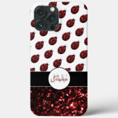 Dunkelrote Ladybug-Imitate Glitzer-Glitzern Monogr Case-Mate iPhone Hülle (Rückseite)